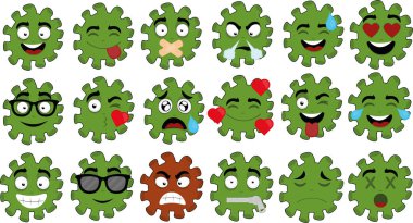 Coronavirus çizgi filminin çeşitli ifadelerinin vektör çizimi