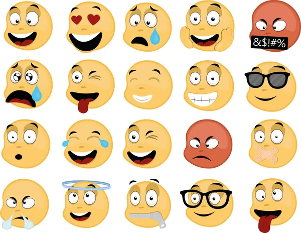 Ilustración Vectorial Diversas Expresiones Emoticones — Archivo Imágenes Vectoriales