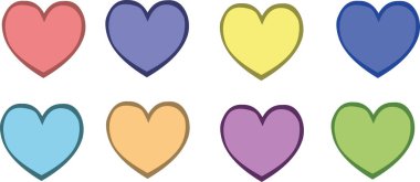 Farklı renkli kalp simgelerinin vektör çizimi