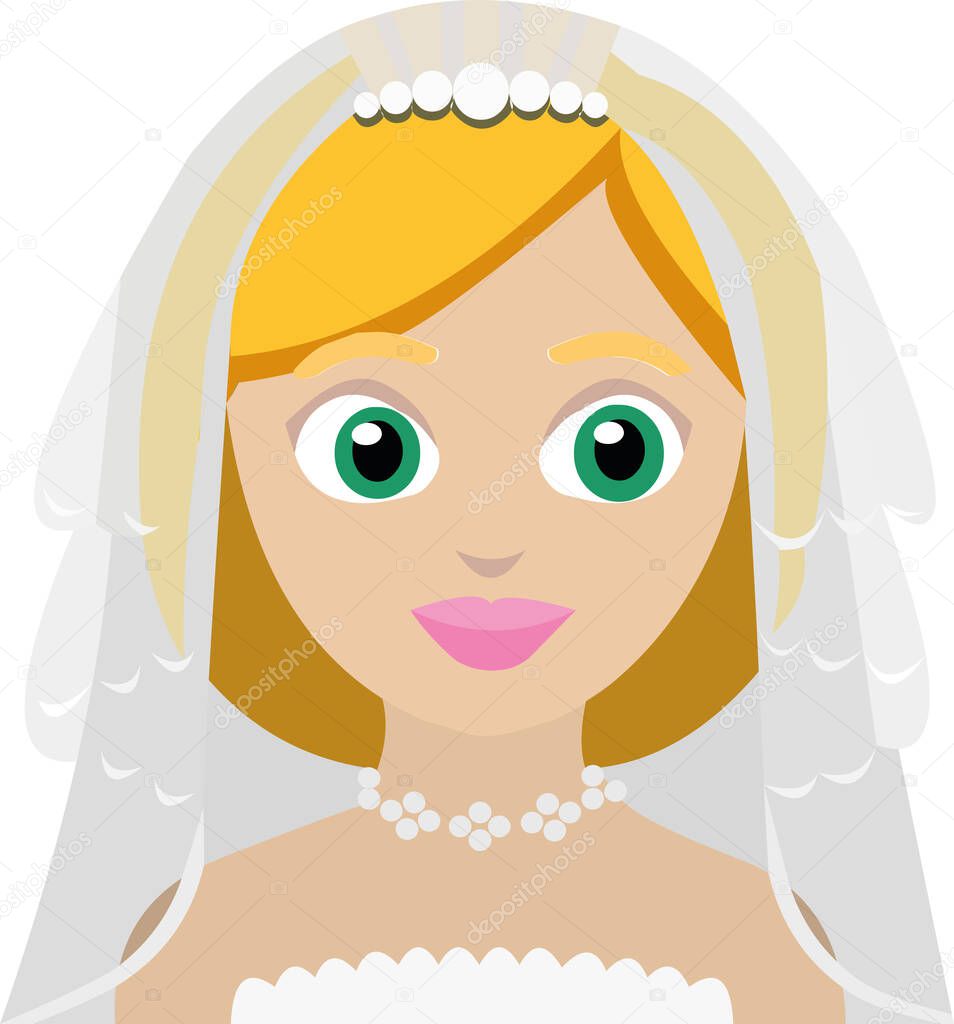 Vector emoticon illustration of a woman in a wedding dress