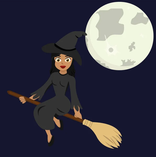 Vector Illustration Witch Flying Broomstick — Stock Vector