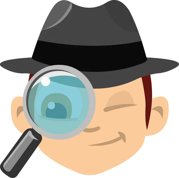 Emoticon Vettoriale Illustrazione Del Volto Detective Osservando Con Una Lente — Vettoriale Stock