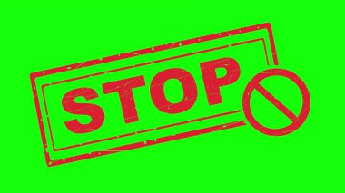 video animasyonu kırmızı kauçuk mühür yeşil renk anahtar arka planında metin ve yasak etiket işareti