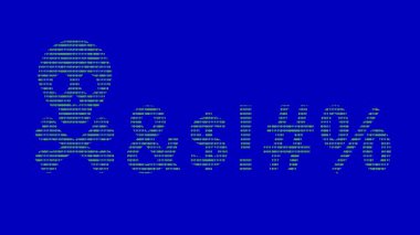 video animasyon kafatası çapraz kemikleri ikili kod sisteminin 0 ve 1 numaralarıyla dizayn edilmiş, nefret dolu sosyal medya konseptinde mesaj hakaret sembolü, mavi renkli anahtar arka planda