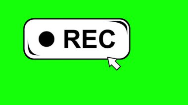 Siyah beyaz konsept simgesi çizen video animasyonu yeşil renkli anahtar arkaplan üzerinde bilgisayar imleç fare rec düğmesi ekranı dijitali