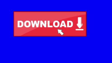 video animasyonu mavi renkli anahtar arkaplan üzerinde bilgisayar imleci fare indirme düğmesini dijital olarak yükle