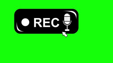 video animasyonu siyah ve beyaz konsept simgesi yeşil renkli anahtar arkaplan üzerinde bilgisayar imleci fare REC ses düğmesine tıklayın