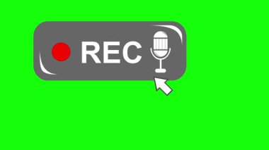 video animasyonu yeşil renkli anahtar arka planında bilgisayar imleci fare REC ses düğmesine basar