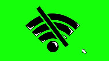 video animasyonu siyah ve beyaz konsept simgesi tıklayarak imleç faresi bağlantısını ve kablosuz tuş sembolünü yeşil renkli anahtar arka planında kes