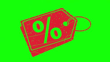 İndirim, teklif ve promosyon konsepti ile yüzde sembollü kırmızı kauçuk etiket yeşil krom anahtar arka planda