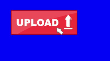 video animasyonu fare imleci fare imleç dijital yükleme düğmesi, mavi renkli anahtar arkaplan üzerinde