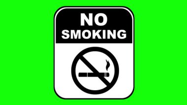 video animasyonu siyah beyaz sigara içilmeyen işaret simgesi, yeşil renkli anahtar arka planda