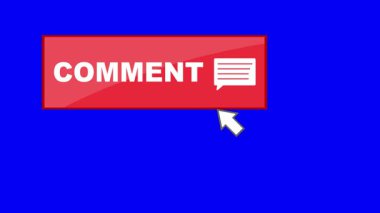 video animasyonu mavi renkli anahtar arkaplan üzerinde bilgisayar imleci fare yorum düğmesi dijital