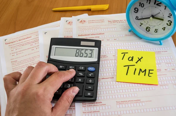 Australian Tax Forms Hand Types Calculator Tax Concept Tax Time — Stock Photo, Image