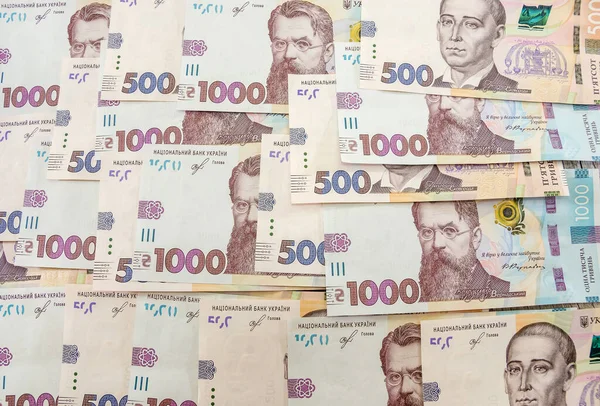 Oekraïense Hryvnia Nieuwe Bankbiljetten Van 500 1000 Hryvnia Hryvnia Uah — Stockfoto