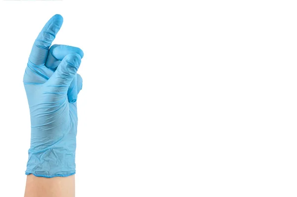 Blauwe Handschoen Knipt Vingers Geïsoleerd Wit Een Kopie Van Ruimte — Stockfoto