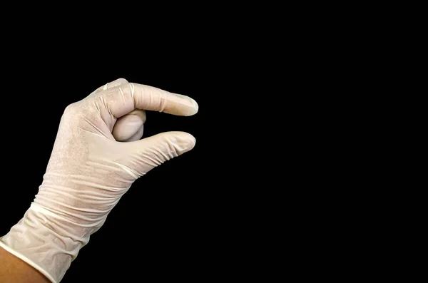 Mano Del Médico Con Guantes Médicos Estériles Muestra Gesto Dos — Foto de Stock