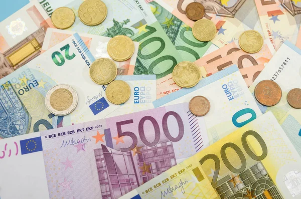 Verschiedene Euro Banknoten Und Münzen Finanzkonzept Viel Geld Hintergrund Des — Stockfoto