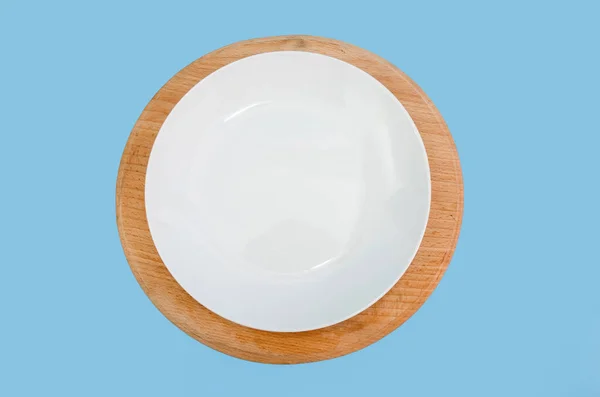 White Plate Blue Background View — Stock Photo, Image