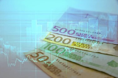 Euro banknotunda çift pozlama şamdan şeması. Mali Konsept