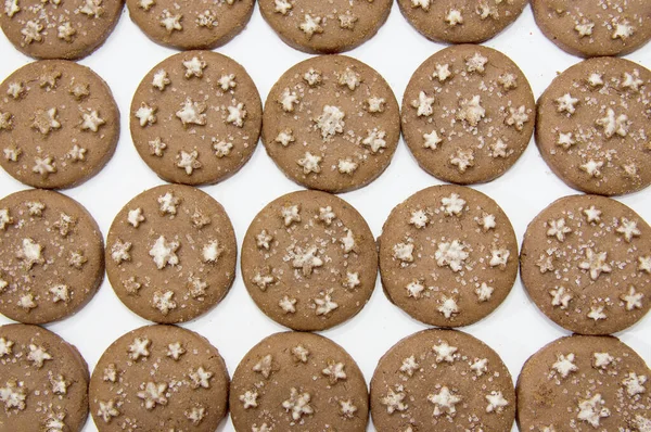 Fundo Com Biscoitos Chocolate Branco Montes Bolachas Vista Cima — Fotografia de Stock