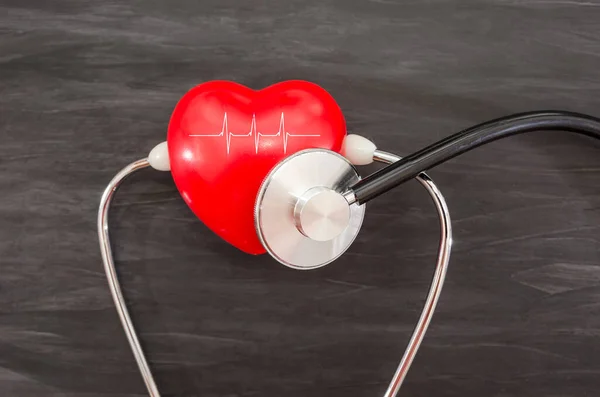 Red Heart Stethoscope Black Background Health Concept — Stock Photo, Image