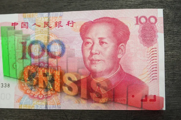 Carta Financiera Billete 100 Yuanes Concepto Crisis Fondo Negro — Foto de Stock