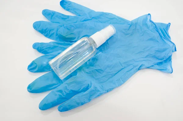 Blue Medical Gloves Antiseptic White Virus Protection — Stock Photo, Image