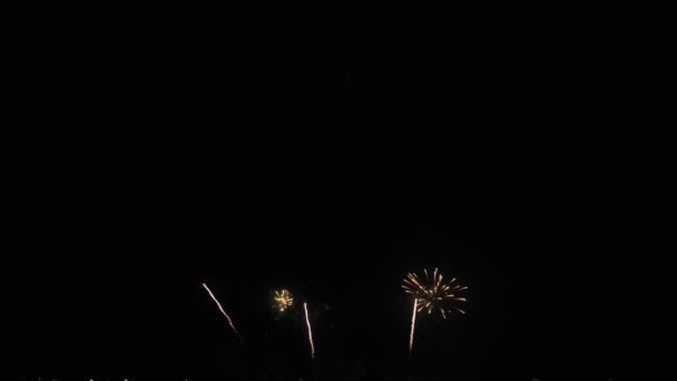 Grandi Fuochi Artificio Luccicanti Dorati Con Luci Bokeh Nel Cielo — Video Stock