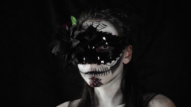 Jour Mexicain Des Morts Jeune Femme Avec Sucre Crâne Halloween — Video