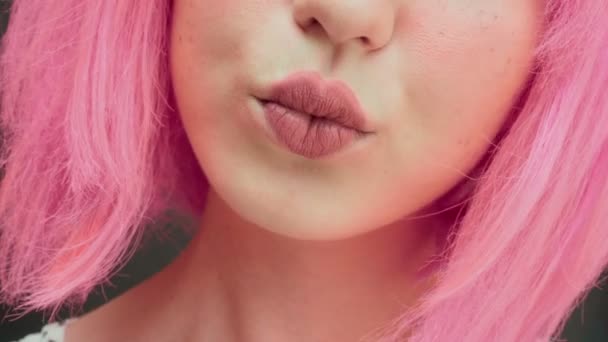 Woman Lips Painted Shape Heart Extreme Close High Quality — Stock Video