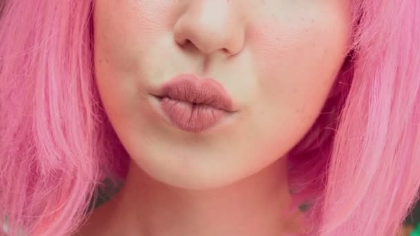 Woman Lips Painted Shape Heart Extreme Close High Quality — Stock Video