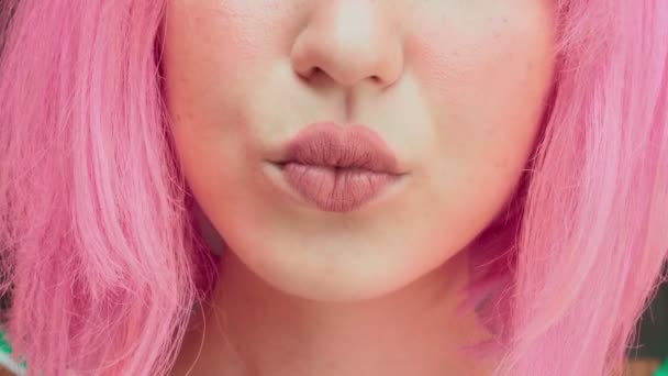 Woman Lips Painted Shape Heart Extreme Close High Quality — Stock Video