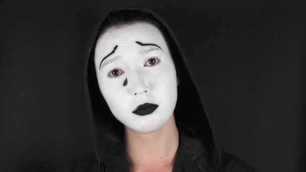 Portretul Unei Femei Mime Bodypainting Alb Buze Negre Mime Femeie — Videoclip de stoc