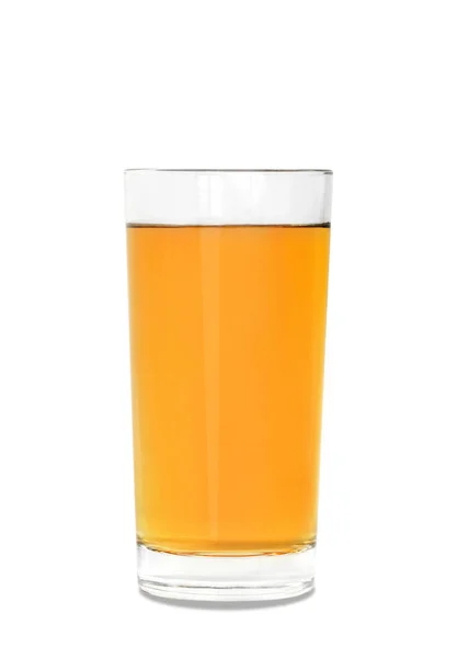 Transparent Glas Med Äppeljuice Vit Isolerad Bakgrund Närbild — Stockfoto
