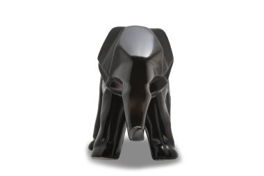 Geometri tarzında siyah fil heykeli beyaz izole arkaplanda