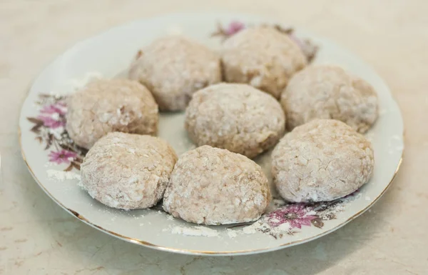 Hausgemachte Hackbällchen Auf Dem Teller Der Küche Herstellung Von Hackfleischbällchen — Stockfoto