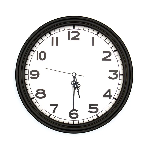 Czarny Okrągły Analogowy Zegar Ścienny Izolowany Białym Tle Wpół Piątej — Zdjęcie stockowe