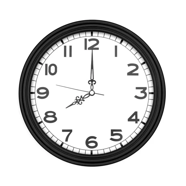 Reloj Pared Analógico Redondo Negro Aislado Sobre Fondo Blanco Reloj —  Fotos de Stock