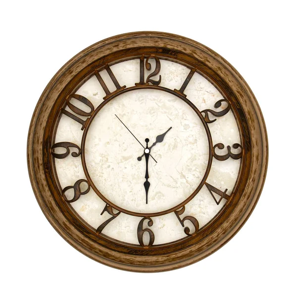 Wooden Analog Wall Clock Isolated White Background Its Half One — Stock Photo, Image