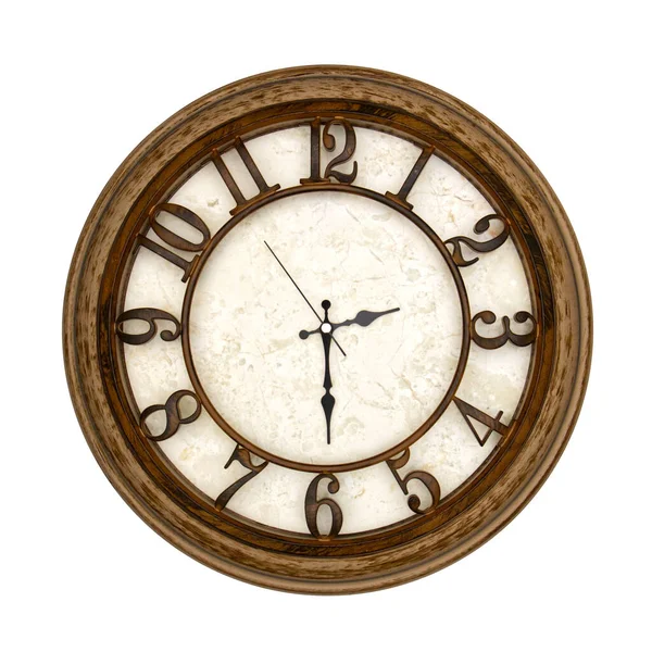 Wooden Analog Wall Clock Isolated White Background Its Half Two — Stock Photo, Image