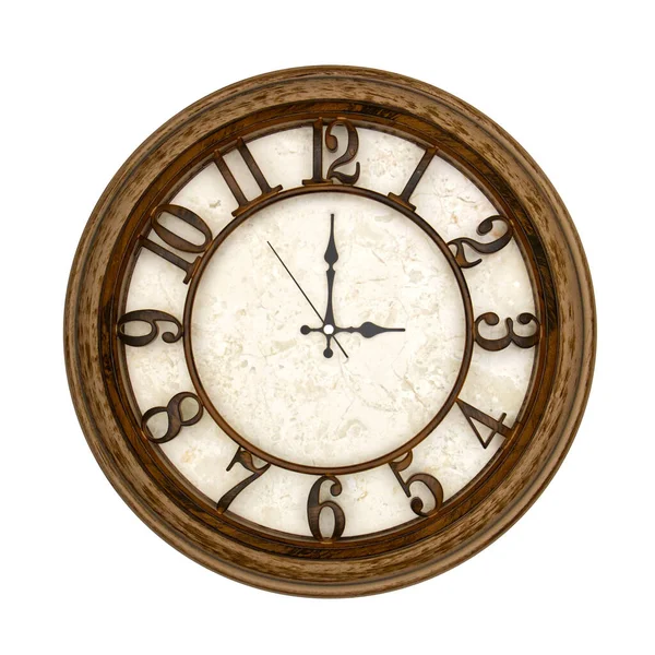 Wooden Analog Wall Clock Isolated White Background Its Three Oclock — Stock Photo, Image