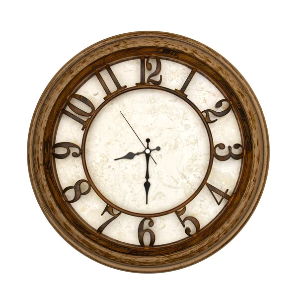 Wooden Analog Wall Clock Isolated White Background Its Half Eight — Stock Photo, Image
