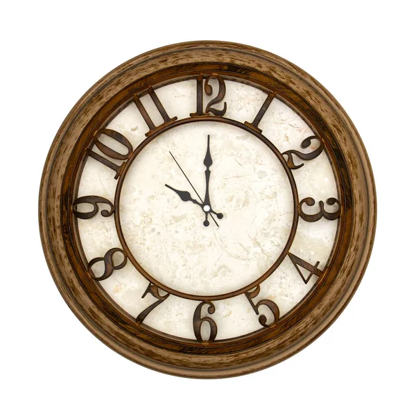 Wooden Analog Wall Clock Isolated White Background Its Ten Oclock — Stock Photo, Image