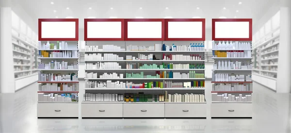 Closeup Skincare Cosmetic Products Shelf Pharmacy Store Suitable Presenting New — Stock Photo, Image