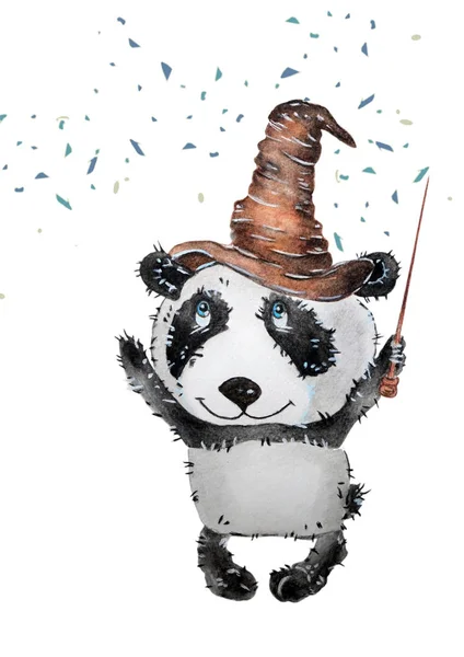 Aquarela Com Panda Engraçado Dos Desenhos Animados Papel Assistente Ilustração — Fotografia de Stock