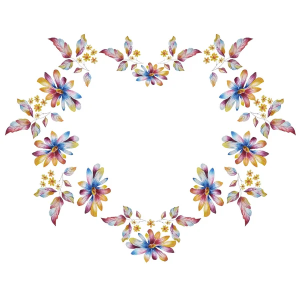 Dekoracyjna rama z kolorowymi Stokrotkami kwiatów — Zdjęcie stockowe