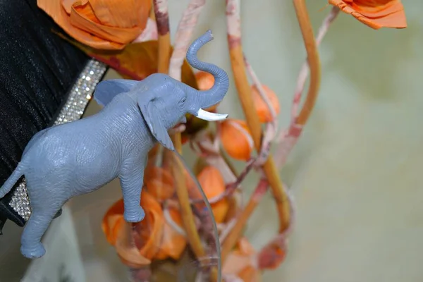 Horse Yellow Rose Sur Fond Bleu Elephant Dans Cage Elephant — Photo