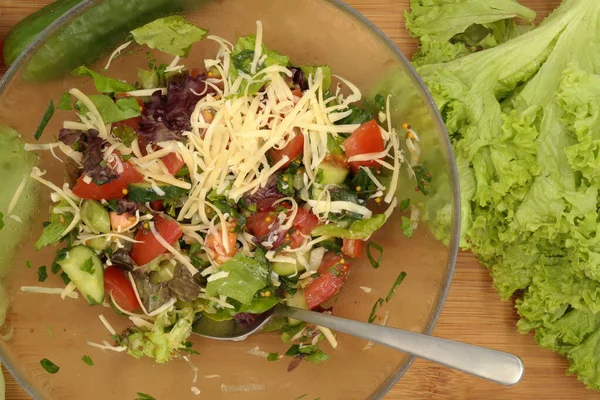 Salade Légumes Frais Légumes Dans Bol Légumes Sur Une Table — Photo