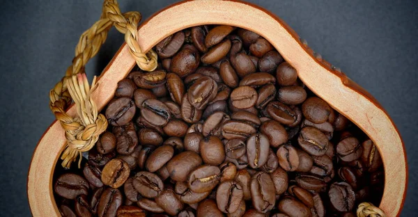 Kávébab Alakú Szív Kávébab Háttér Kávébab Háttér Kávébab Egy Zsákban — Stock Fotó